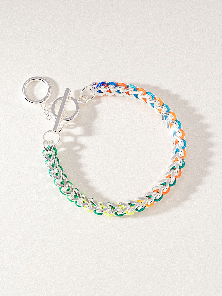 Silver Rainbow Hand-woven Chevron Cuff Bracelet RB044