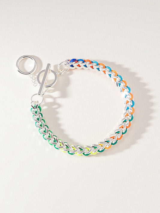 Silver Rainbow Hand-woven Chevron Cuff Bracelet RB044