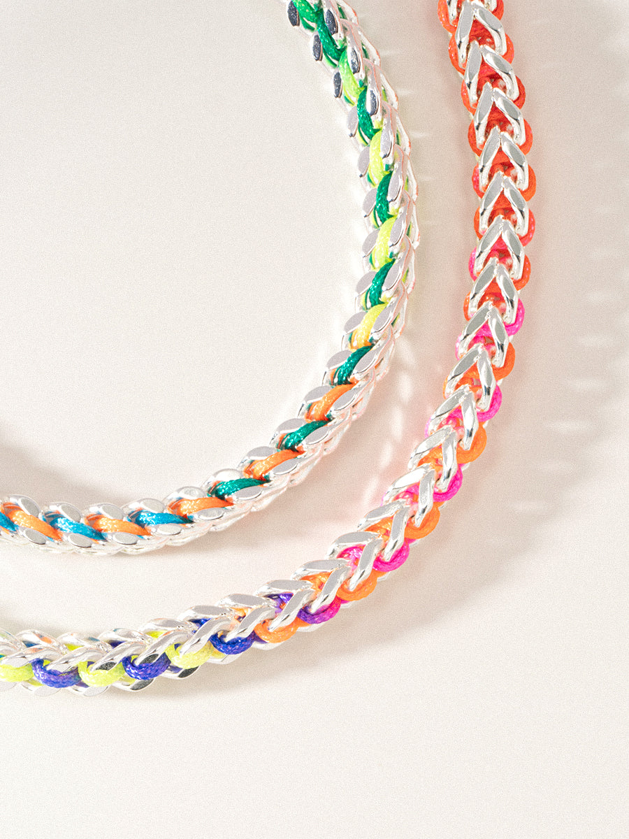 Silver Rainbow Hand-woven Chevron Cuff Bracelet RB044