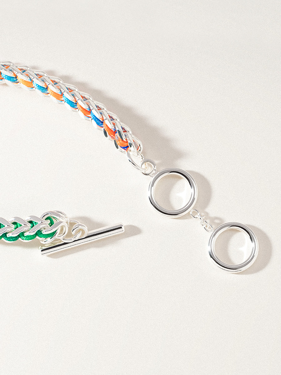 Silver Rainbow Hand-woven Chevron Cuff Bracelet RB044