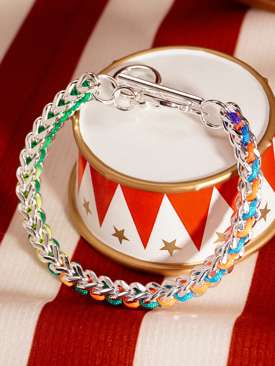 Silver Rainbow Hand-woven Chevron Cuff Bracelet RB044