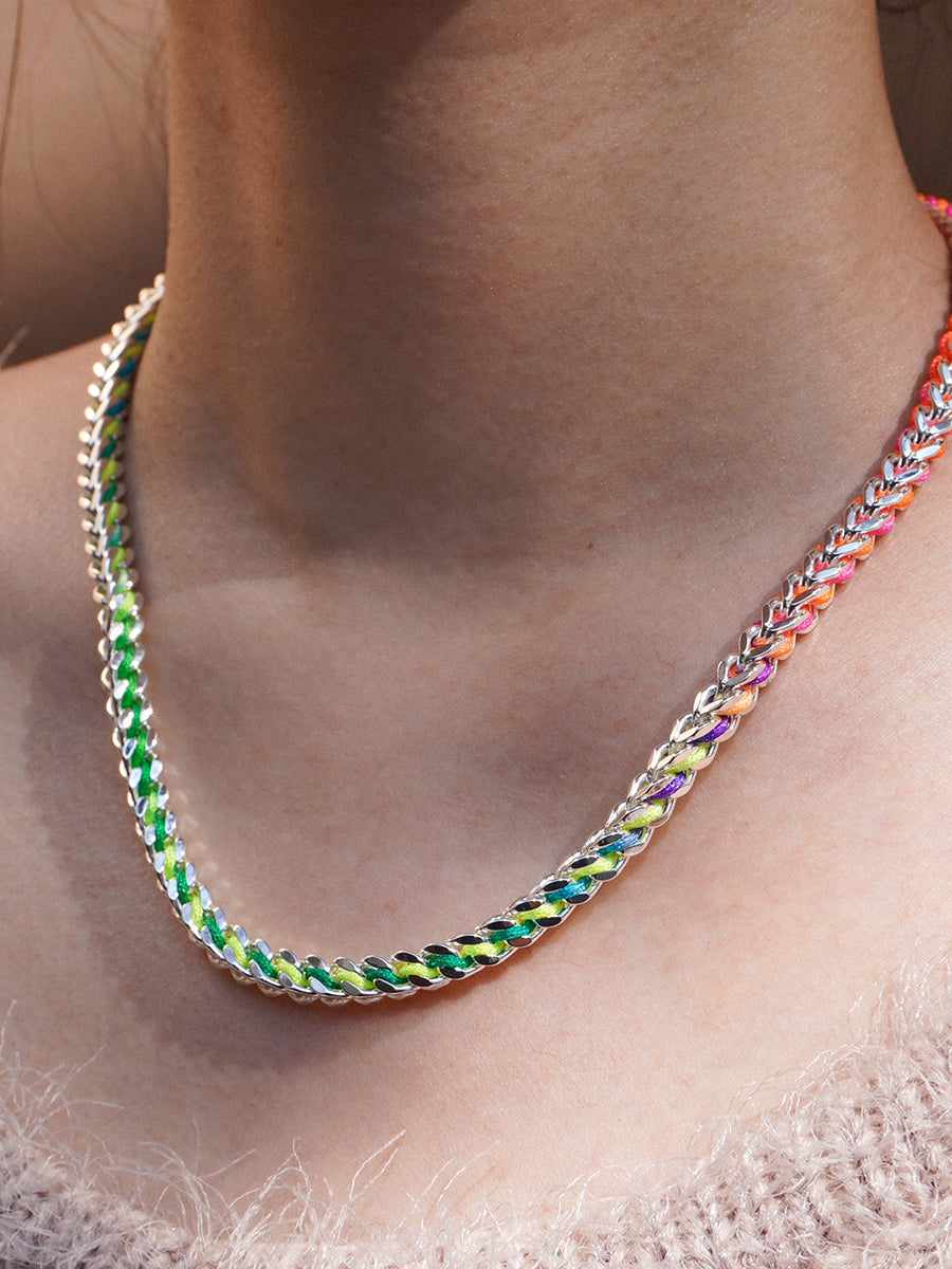 Silver Rainbow Hand-woven Chevron Cuff Necklace RB045