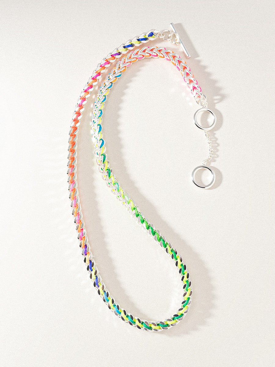 Silver Rainbow Hand-woven Chevron Cuff Necklace RB045