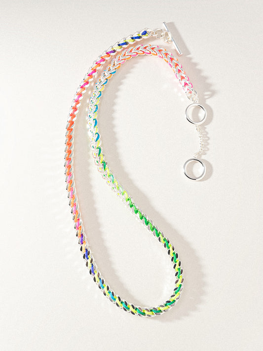 Silver Rainbow Hand-woven Chevron Cuff Necklace RB045