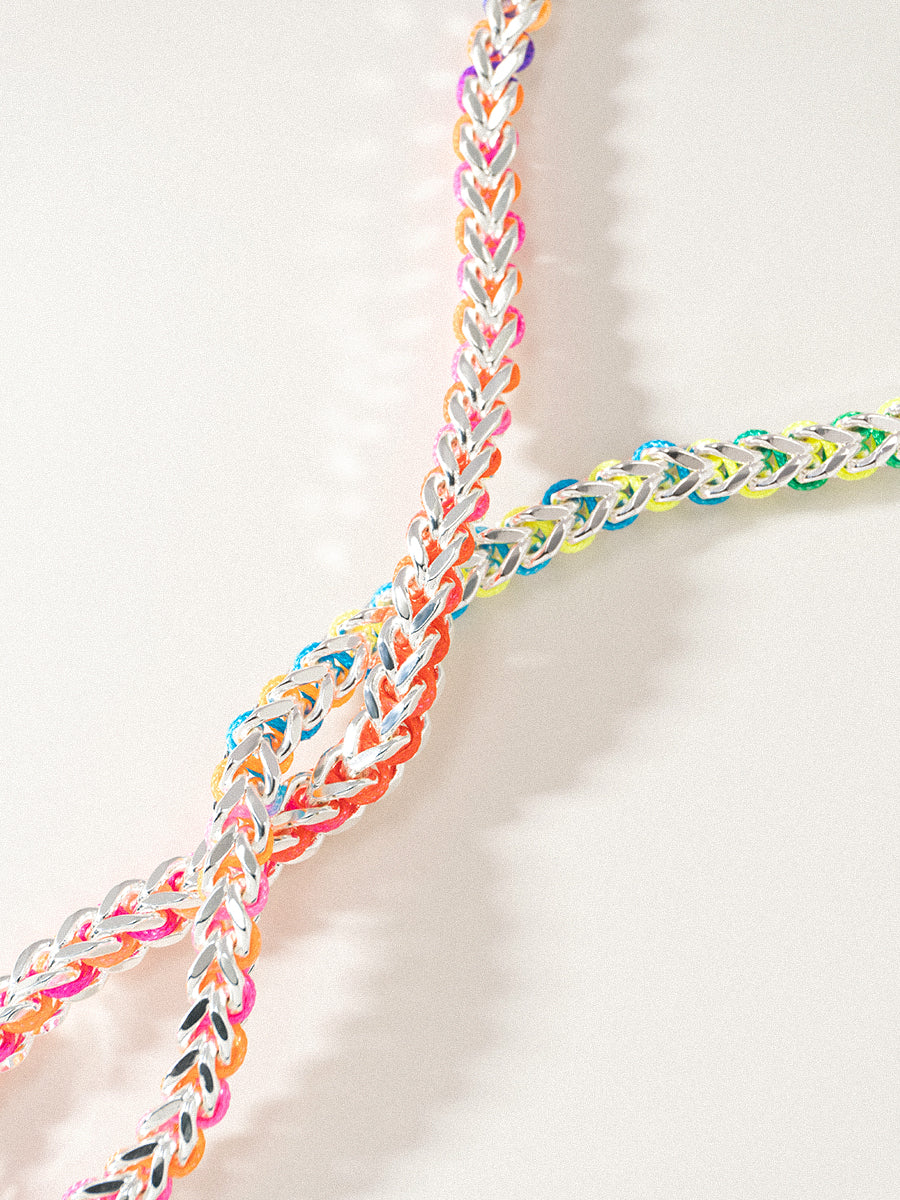 Silver Rainbow Hand-woven Chevron Cuff Necklace RB045