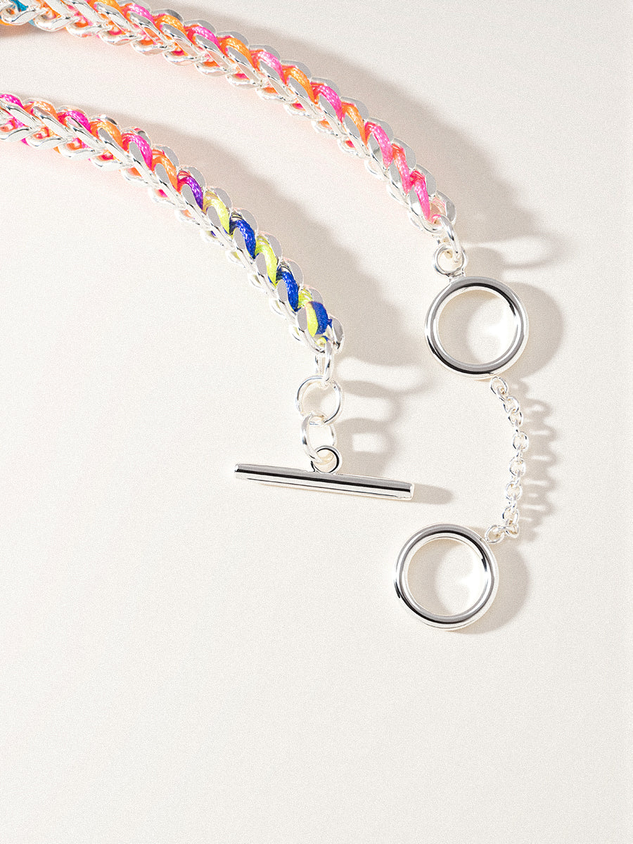 Silver Rainbow Hand-woven Chevron Cuff Necklace RB045