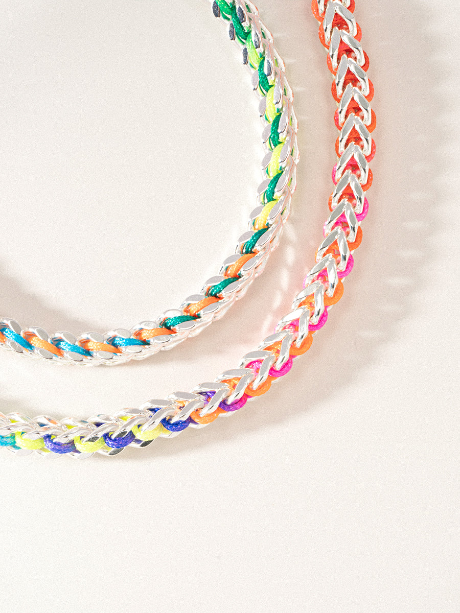 Silver Rainbow Hand-woven Chevron Cuff Necklace RB045