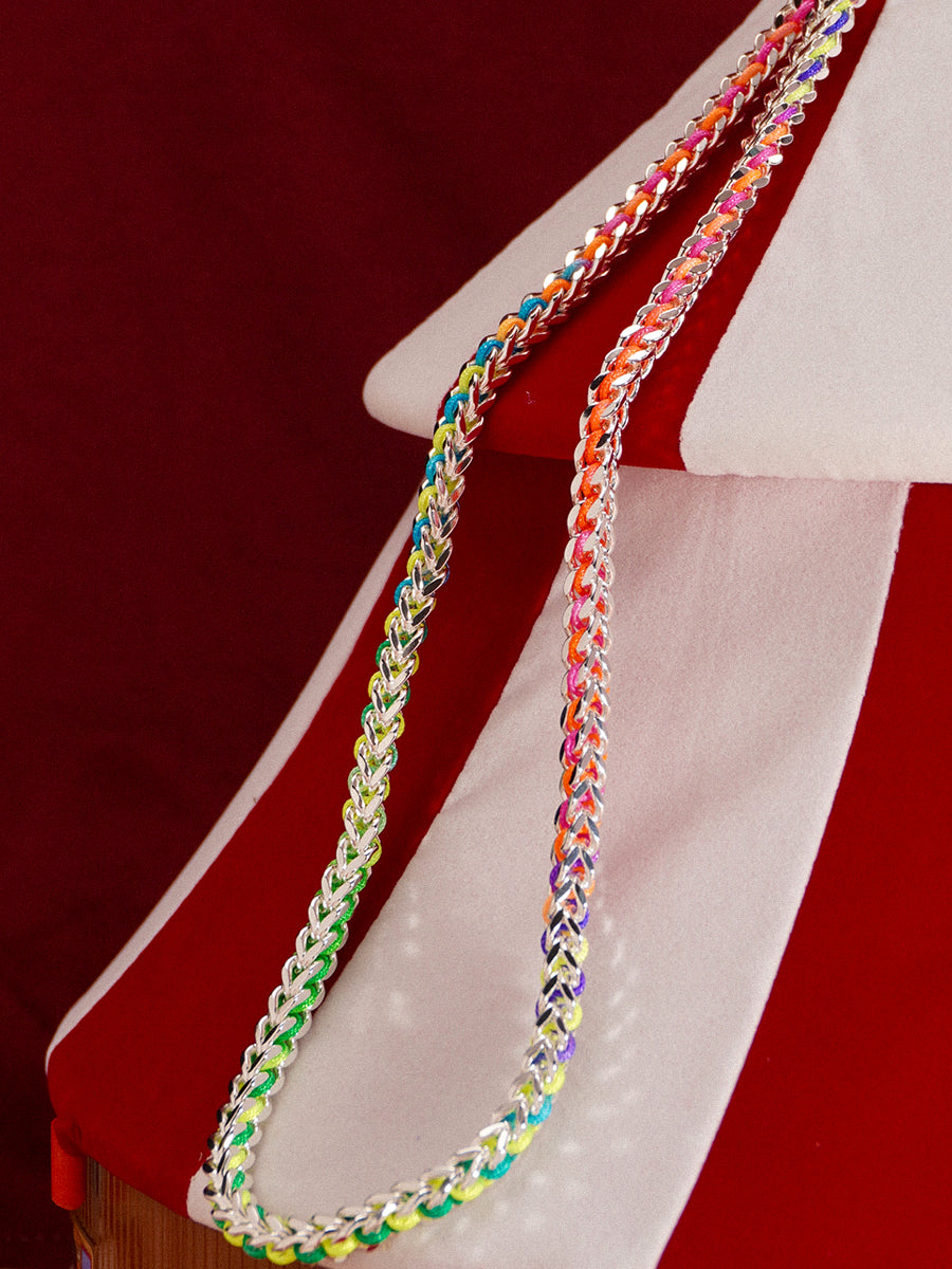 Silver Rainbow Hand-woven Chevron Cuff Necklace RB045