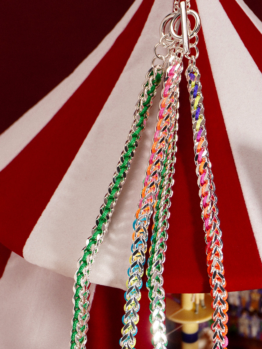 Silver Rainbow Hand-woven Chevron Cuff Necklace RB045