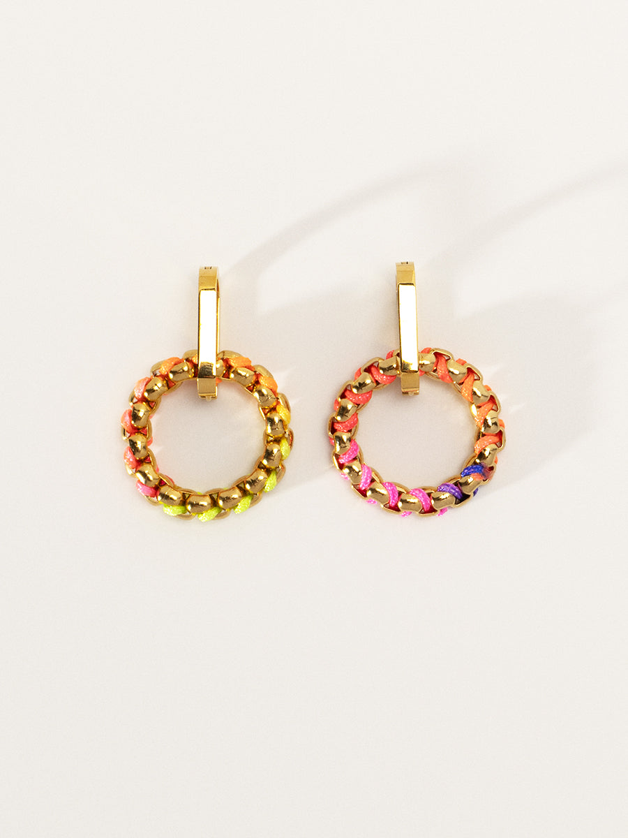 18K Gold Rainbow Nimbus Hand-woven Hoop Earrings RE049