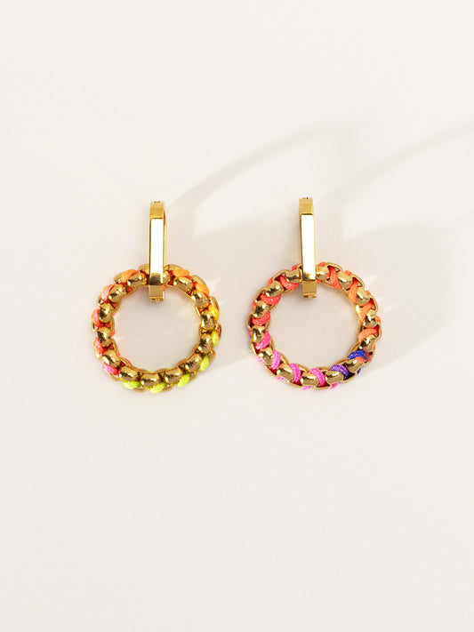 18K Gold Rainbow Nimbus Hand-woven Hoop Earrings RE049