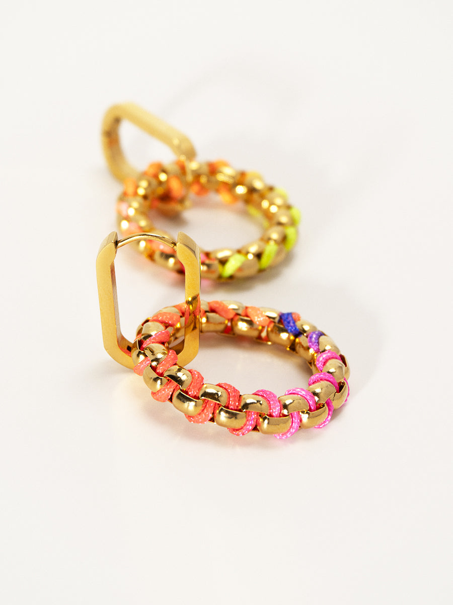 18K Gold Rainbow Nimbus Hand-woven Hoop Earrings RE049