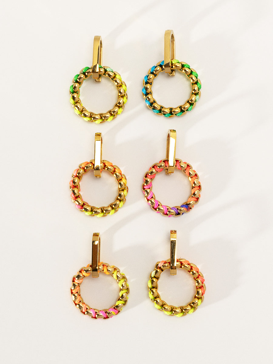 18K Gold Rainbow Nimbus Hand-woven Hoop Earrings RE049