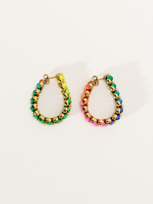 18K Gold Rainbow Chain Hand-woven Hoop Earrings RE050