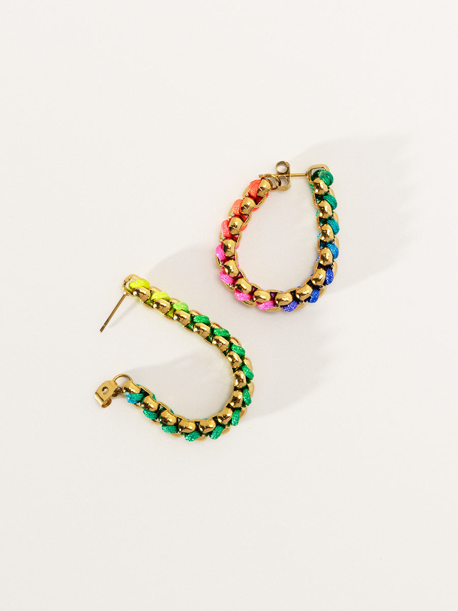 18K Gold Rainbow Chain Hand-woven Hoop Earrings RE050