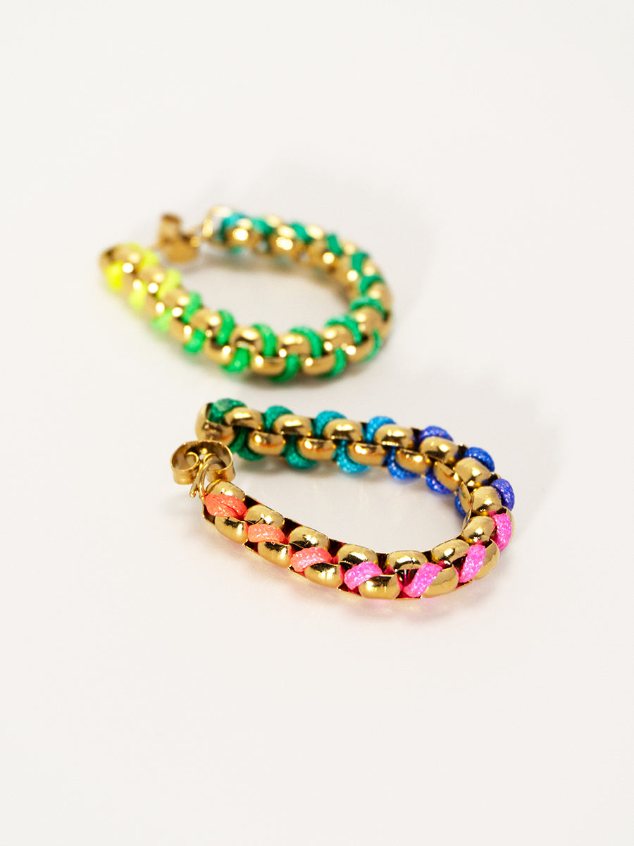 18K Gold Rainbow Chain Hand-woven Hoop Earrings RE050