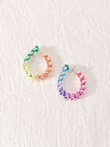Silver Rainbow Chain Hand-woven Hoop Earrings