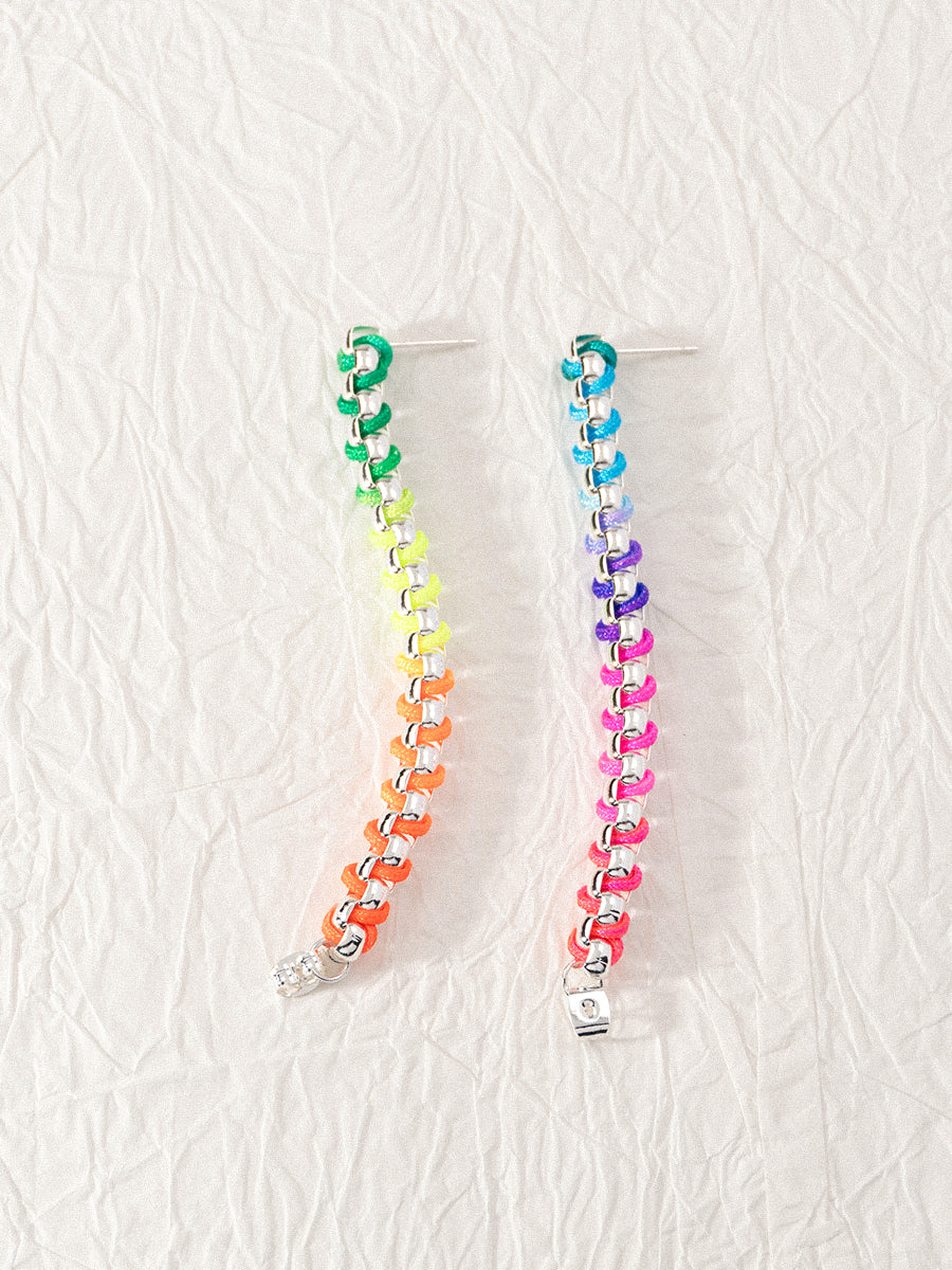 Silver Rainbow Chain Hand-woven Hoop Earrings
