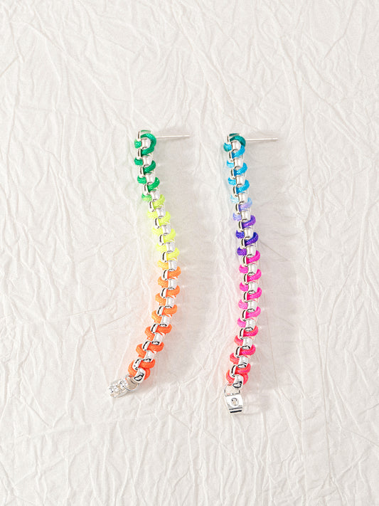 Silver Rainbow Chain Hand-woven Hoop Earrings