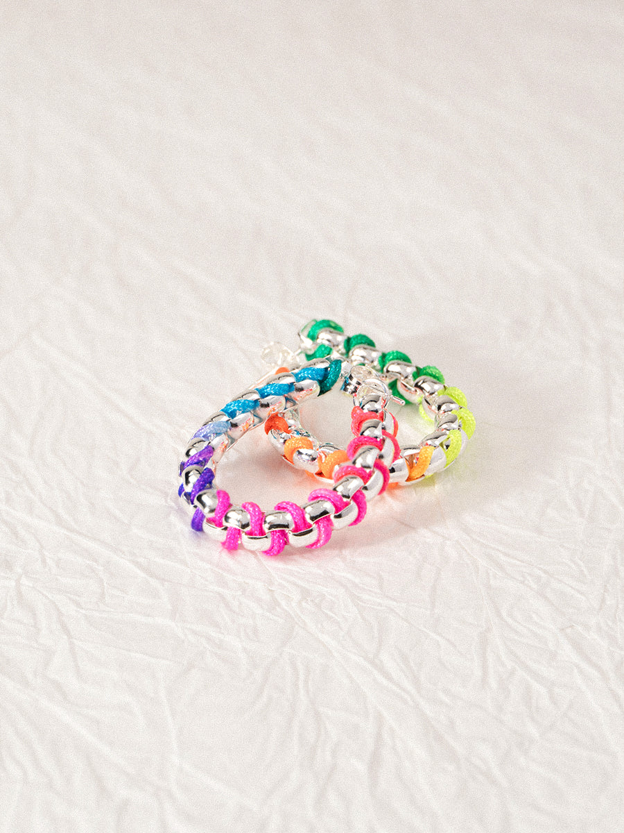 Silver Rainbow Chain Hand-woven Hoop Earrings