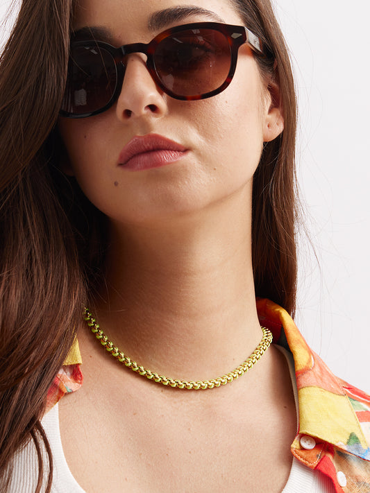 Gold Neon Green Braided Necklace RN031