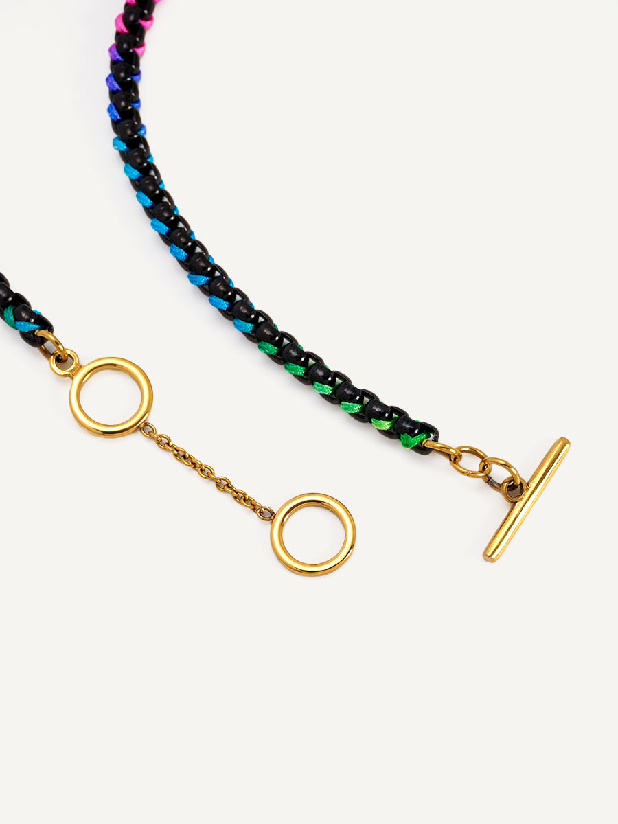Black Rainbow Braided single Necklace RN017