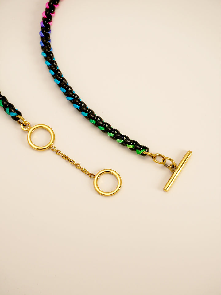 Black Rainbow Braided single Necklace RN017