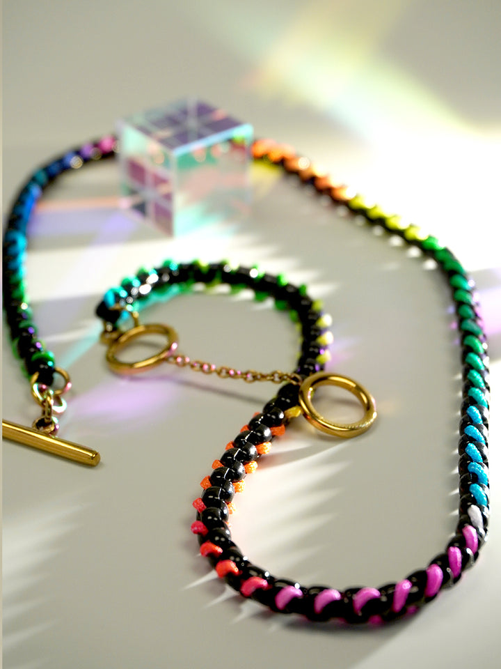Black Rainbow Braided single Necklace RN017