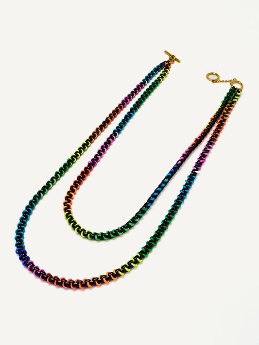 Black Rainbow Braided Layered Necklace RN018
