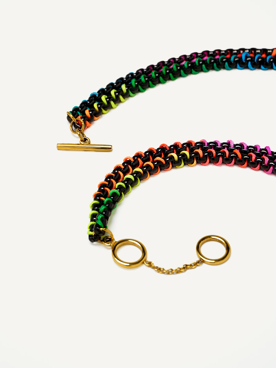 Black Rainbow Braided Layered Necklace RN018