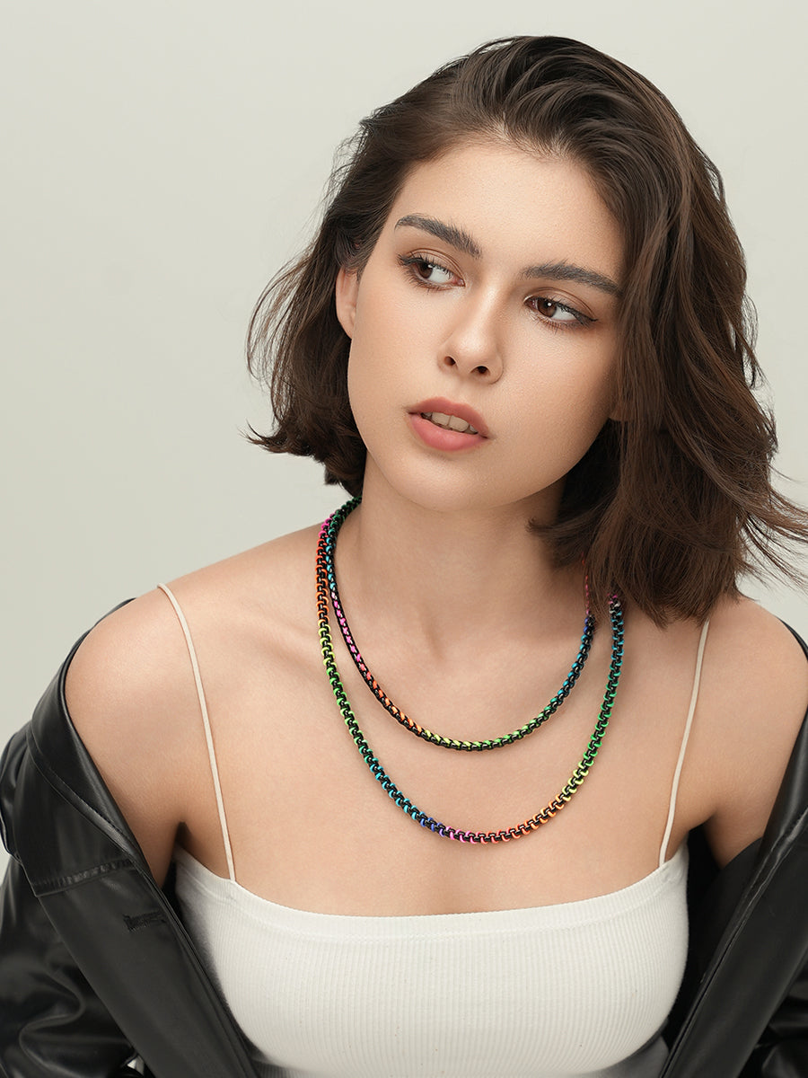Black Rainbow Braided Layered Necklace RN018