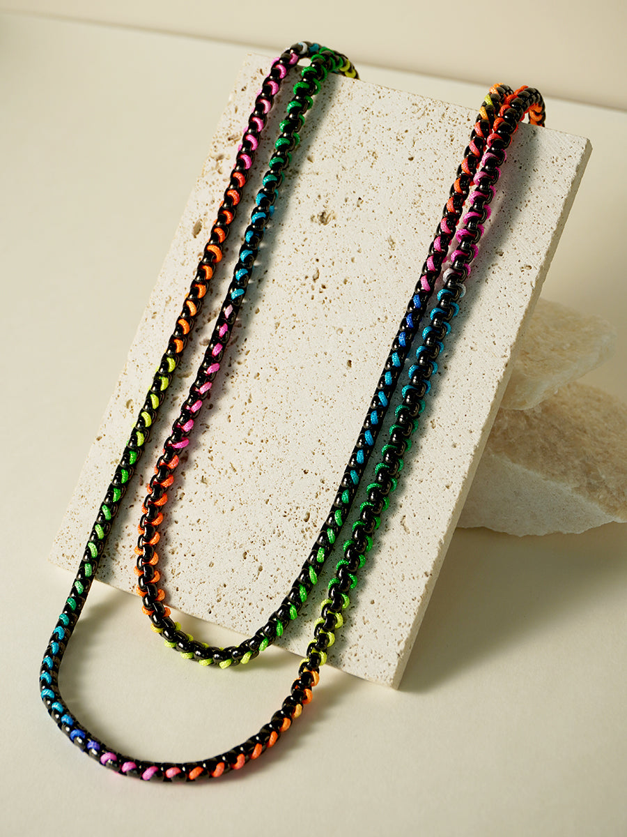 Black Rainbow Braided Layered Necklace RN018