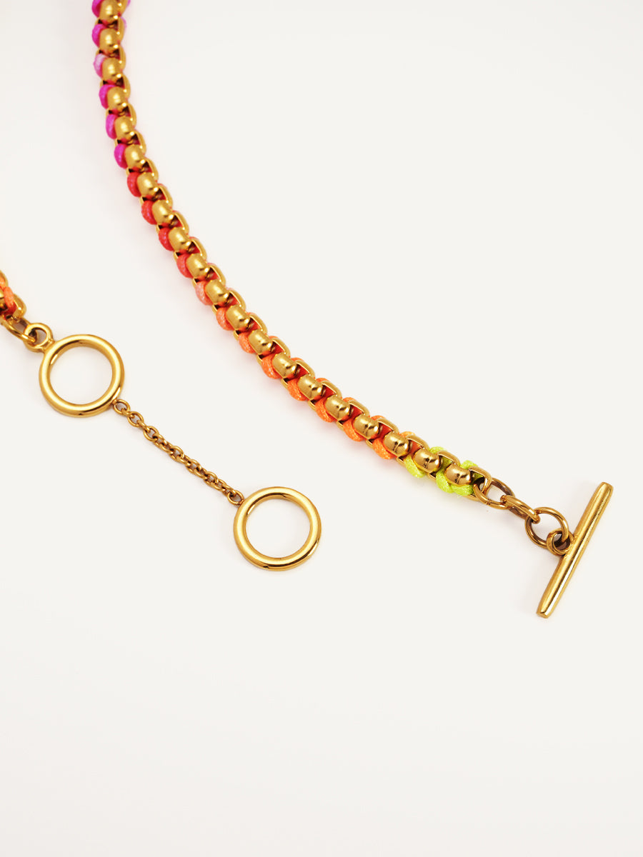 Gold Rainbow Braided Necklace RN019
