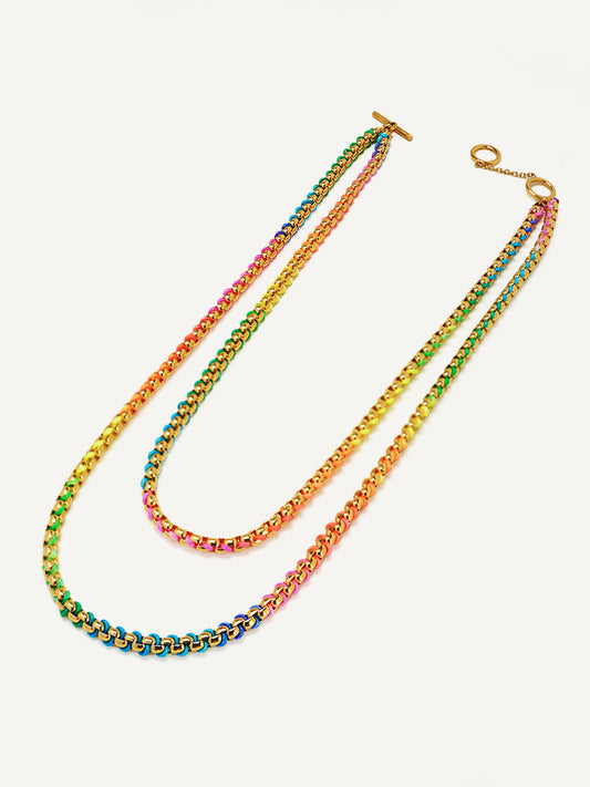 Gold Rainbow Braided layered Necklace RN020