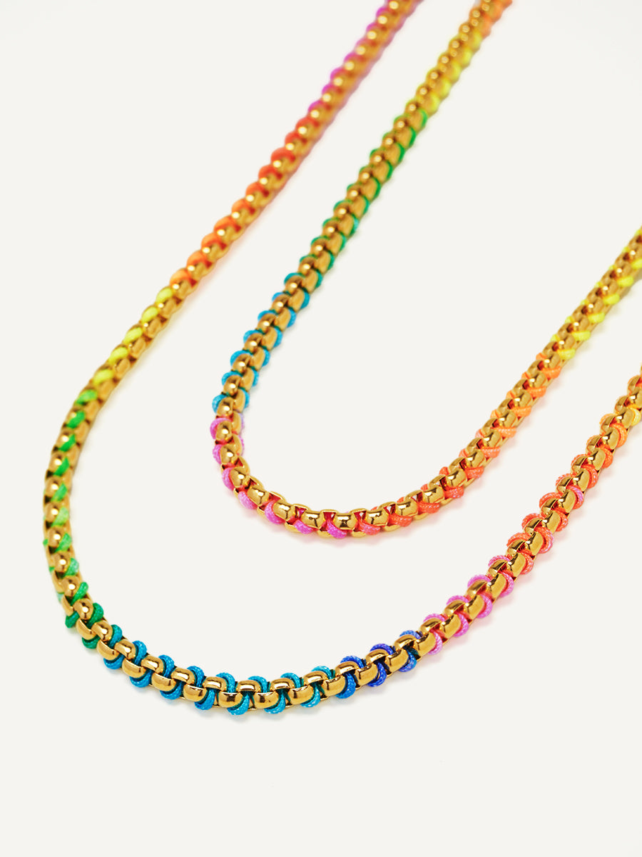 Gold Rainbow Braided layered Necklace RN020