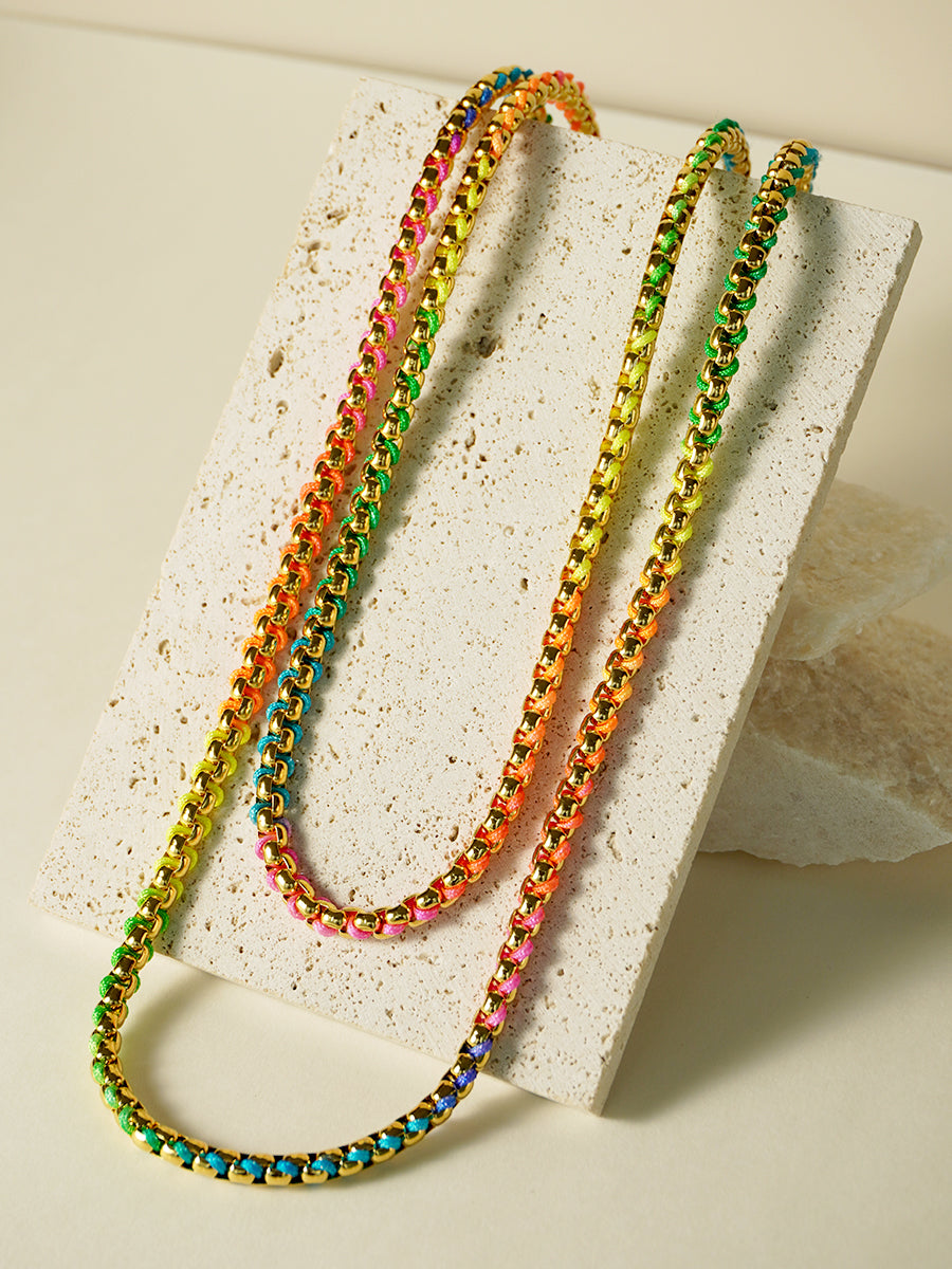 Gold Rainbow Braided layered Necklace RN020