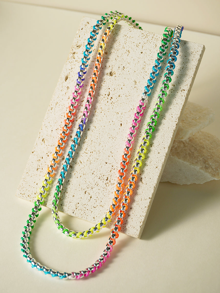 Silver Rainbow Braided layered Necklace RN022