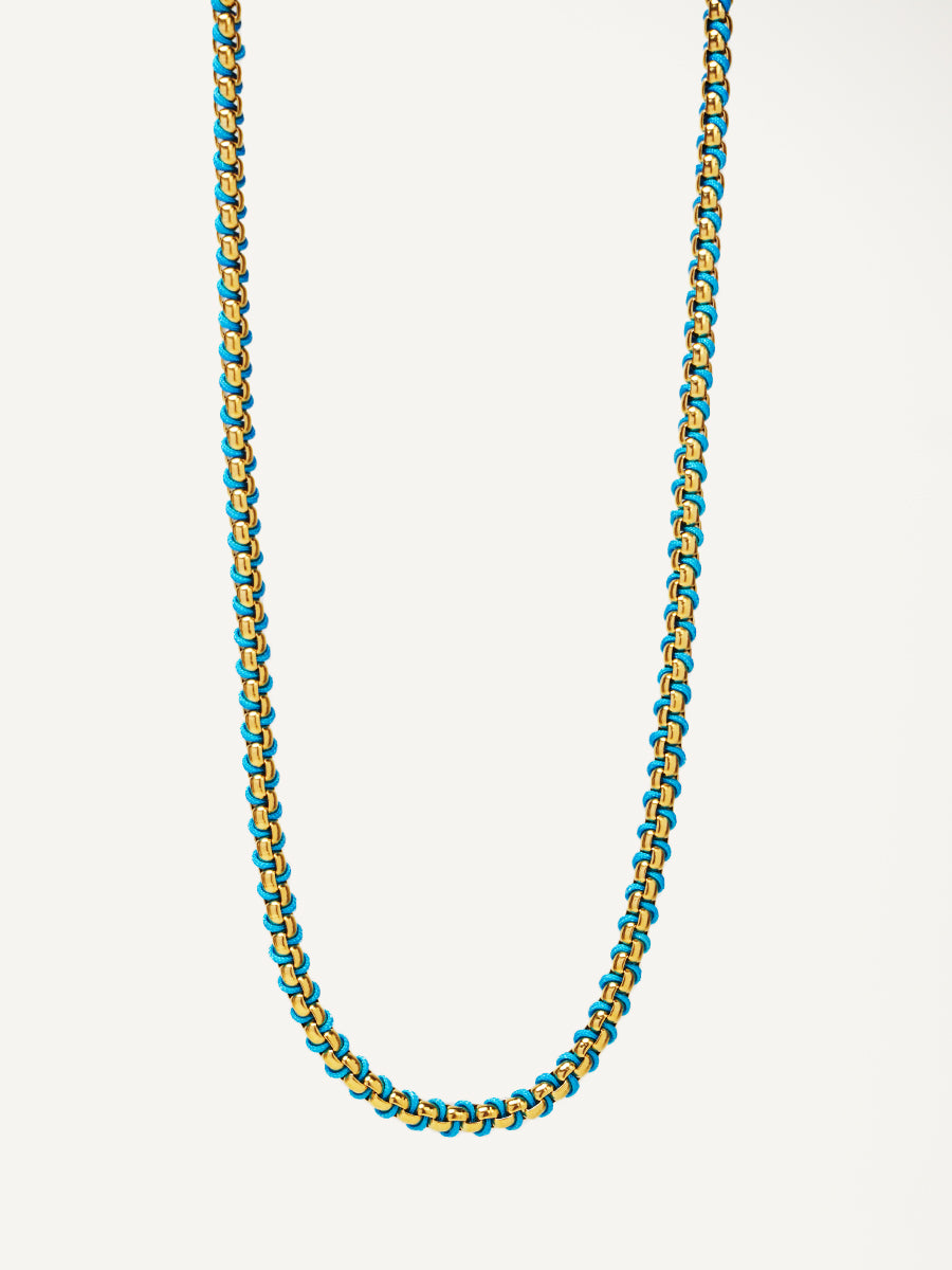 Gold Cerulean Blue Braided Necklace RN023