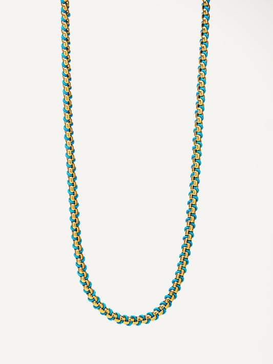 Gold Cerulean Blue Braided Necklace RN023