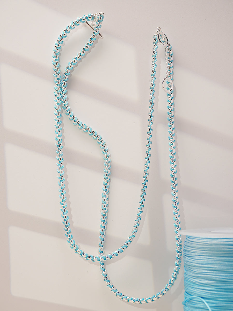 Silver Summer Blue Braided layered Necklace RN028