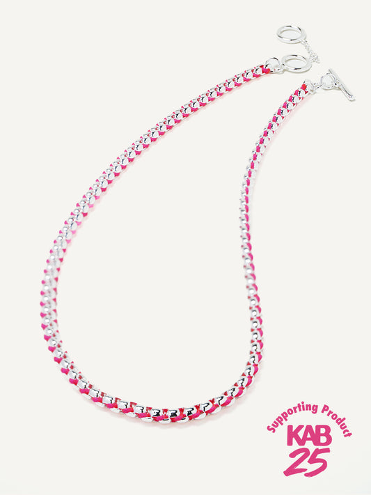 Silver Hot Pink Braided Necklace RN029