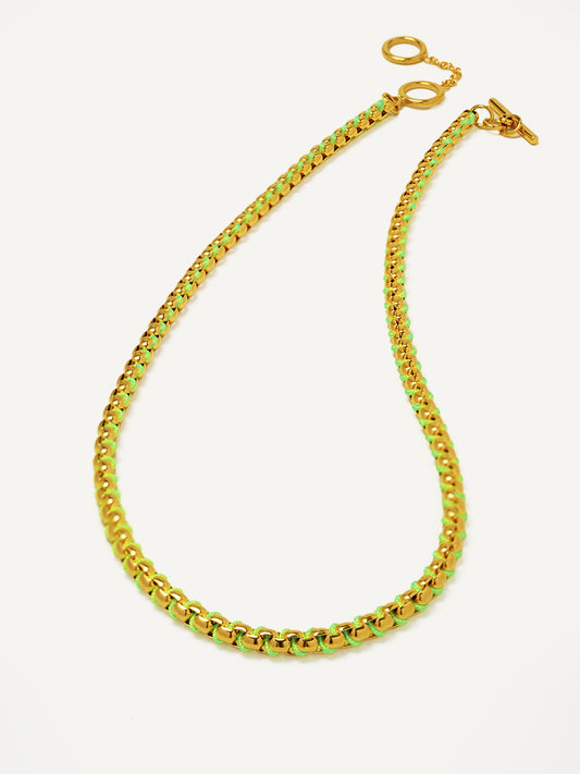 Gold Neon Green Braided Necklace RN031