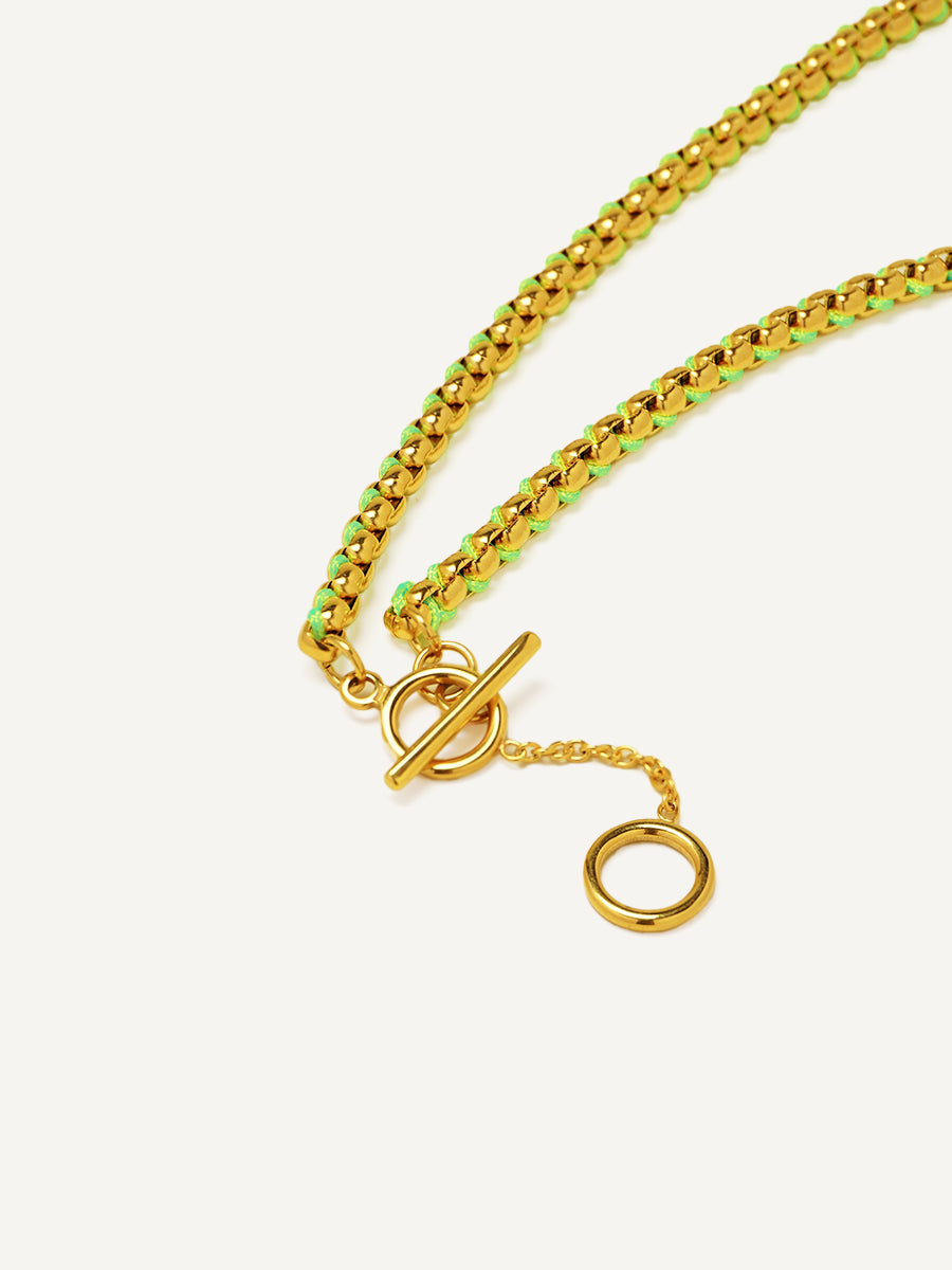 Gold Neon Green Braided Necklace RN031