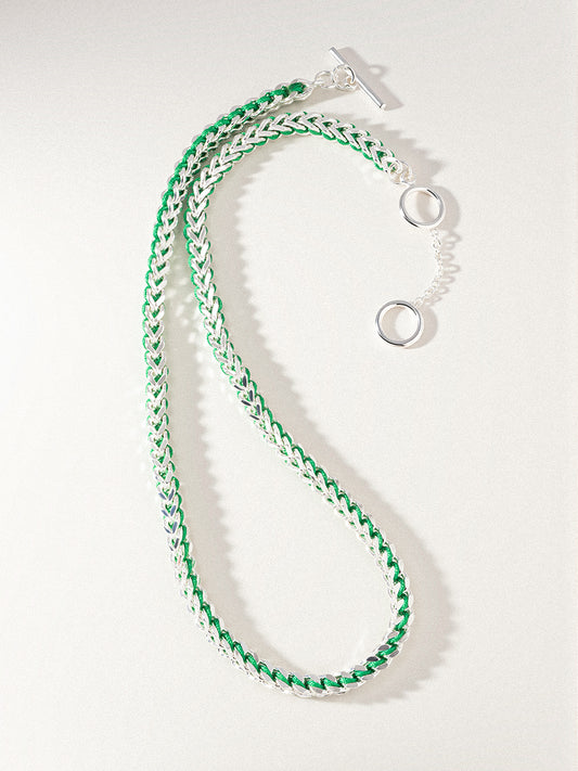 Silver Christmas Green Hand-woven Chevron Cuff Necklace RN043