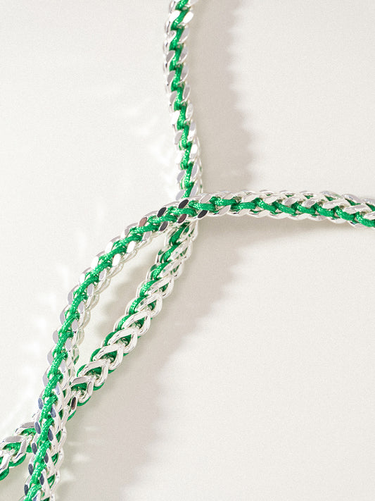 Silver Christmas Green Hand-woven Chevron Cuff Necklace RN043