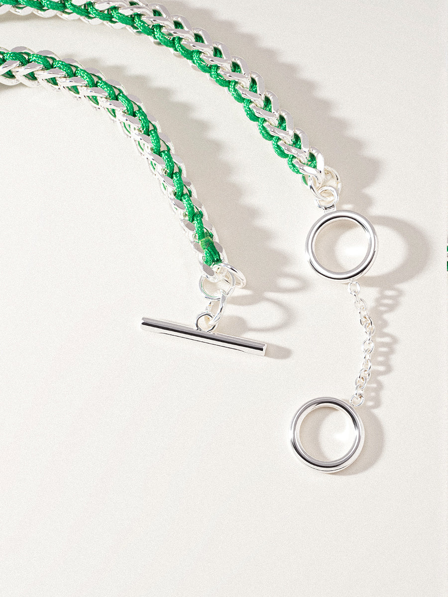 Silver Christmas Green Hand-woven Chevron Cuff Necklace RN043