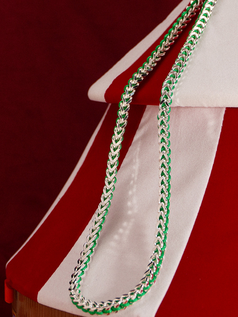 Silver Christmas Green Hand-woven Chevron Cuff Necklace RN043