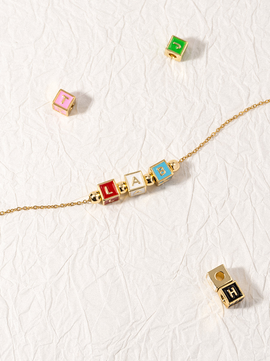 Personalized 3-Letter Rainbow Enamel 18K Gold Necklace