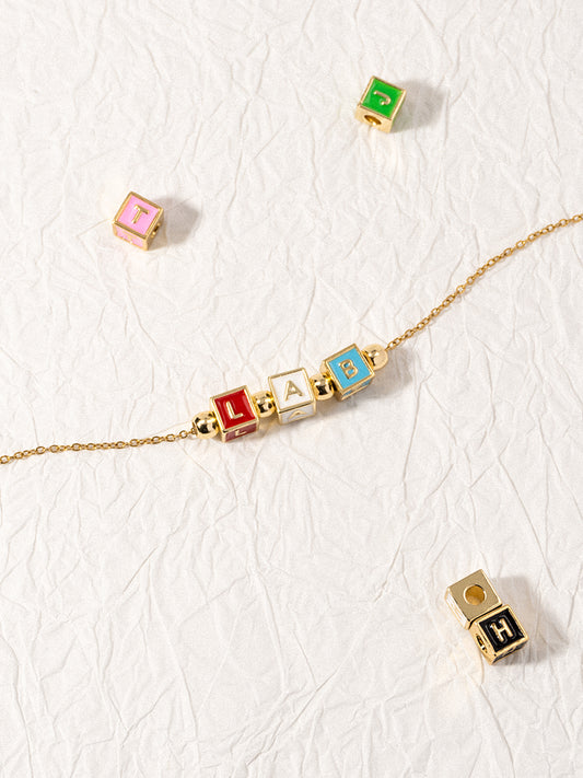 Personalized 3-Letter Rainbow Enamel 18K Gold Necklace