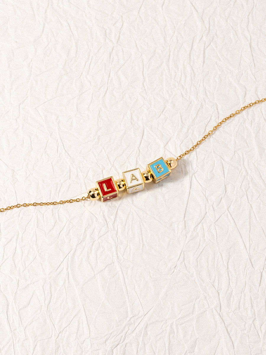 Personalized 3-Letter Rainbow Enamel 18K Gold Necklace